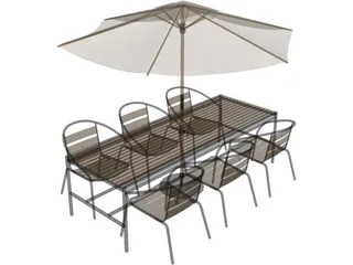 Outdoor Chairs, Table and Umbrella 3D Model